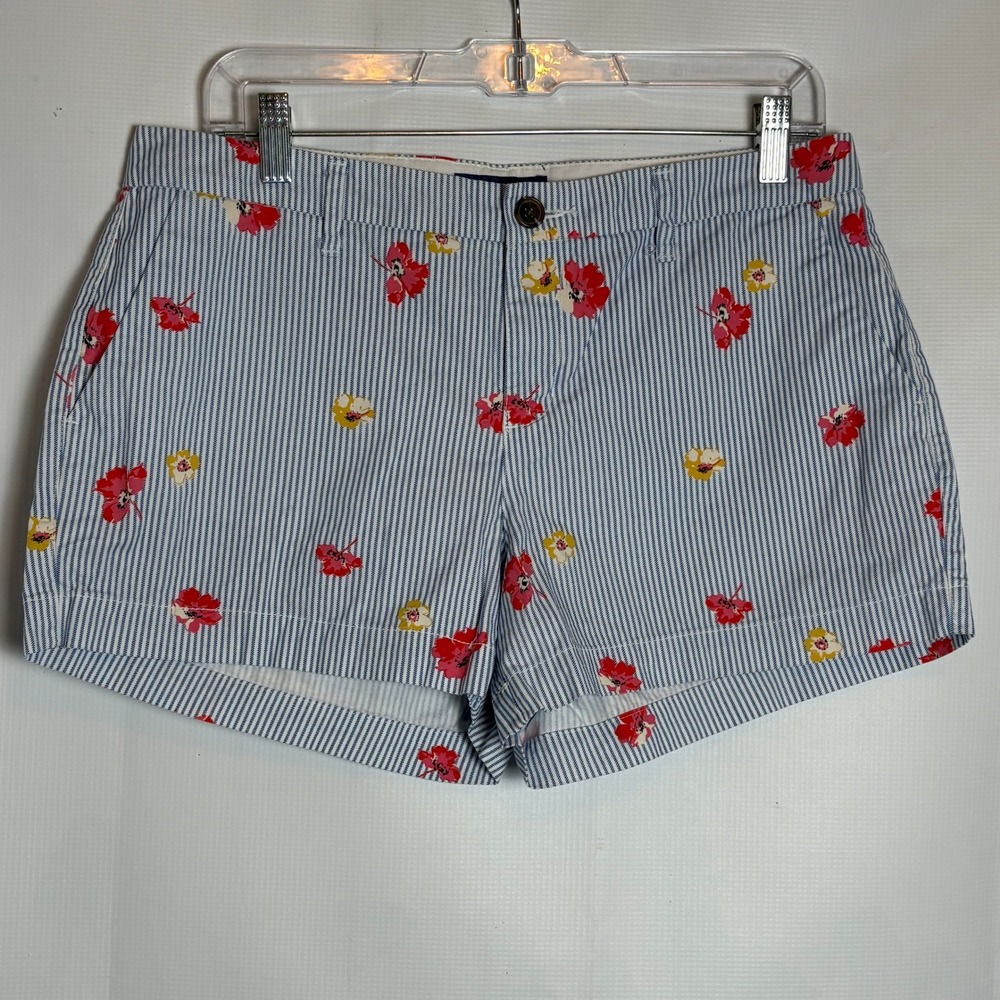 Old‎ Navy Everyday Short Womens 8 Blue White Striped Red Floral Cotton Preppy